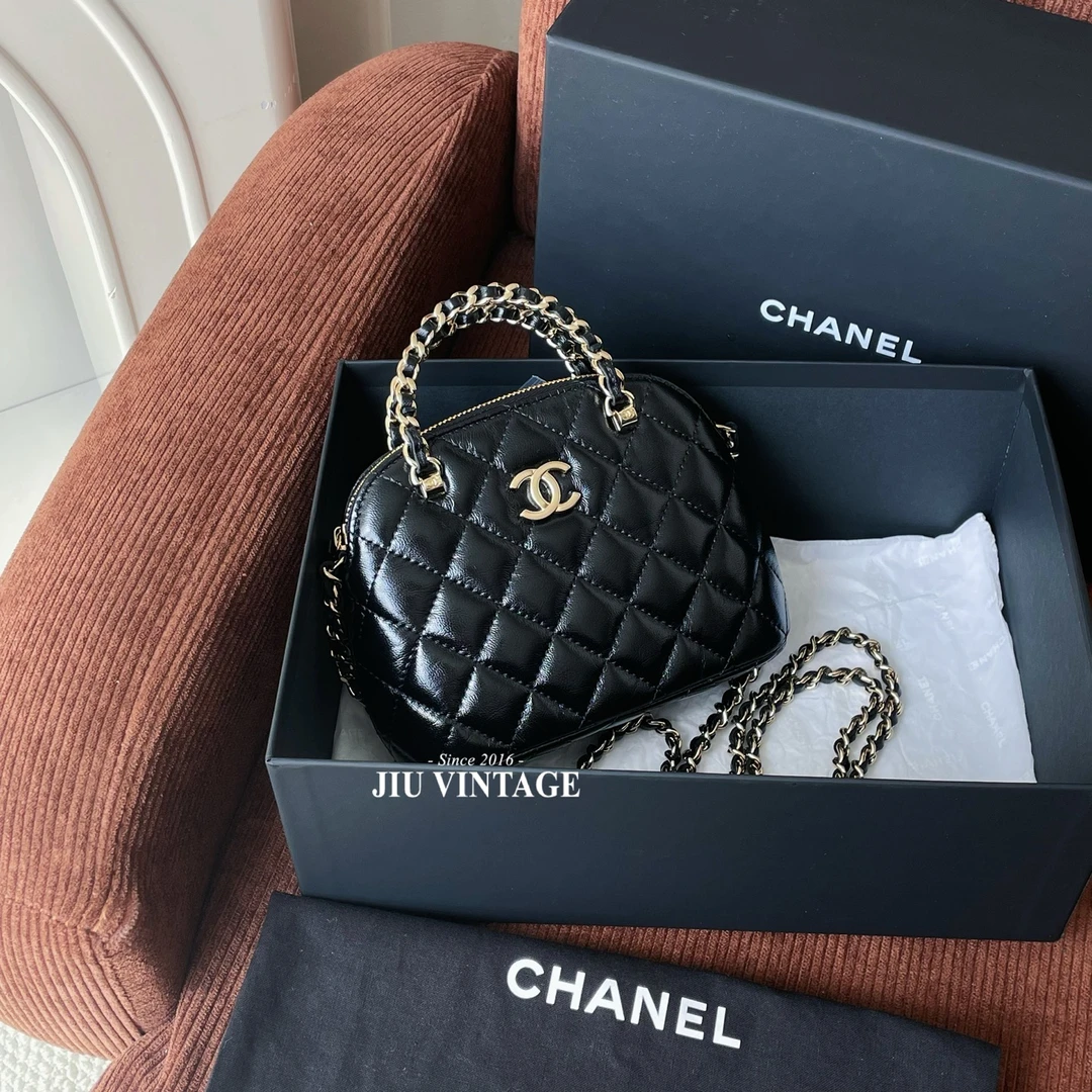99新 Chanel/香奈儿 24B黑金羊皮mini贝壳包 JM2-8042