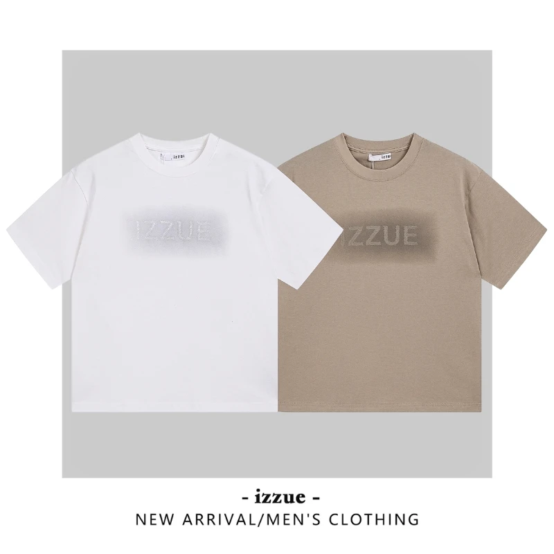 izzue大码短袖百搭半袖复古潮流ins圆领国潮设计感复古重磅潮流