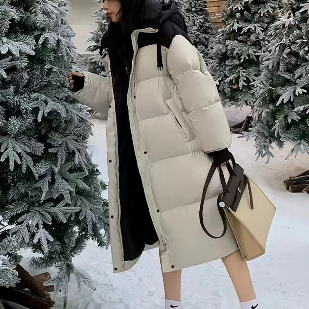 X24664【上新】中长款羽绒服过膝宽松面包服撞色爱心秋冬保暖3D