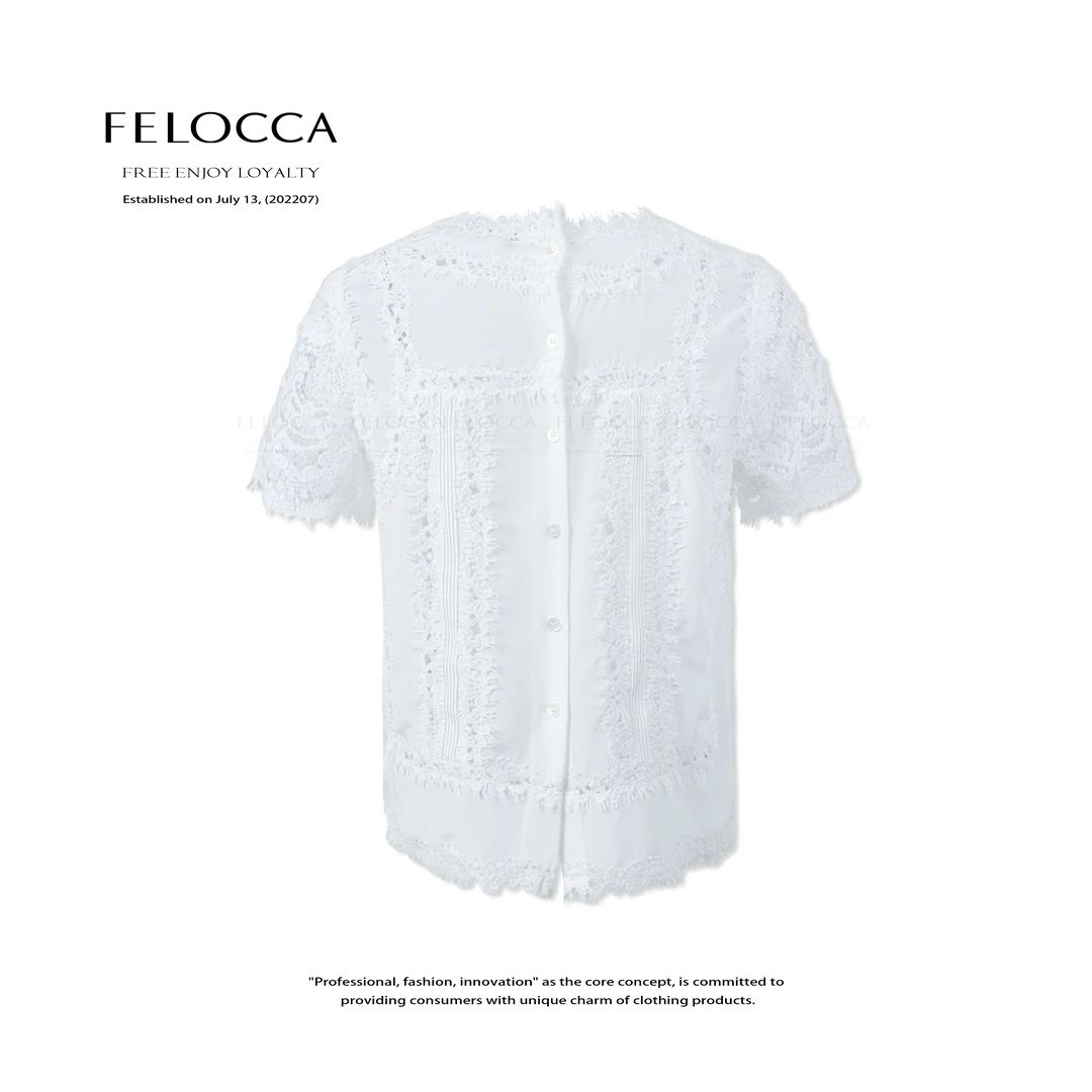 【FELOCCA】宽松重工刺绣蕾丝短袖别致上衣CC8503