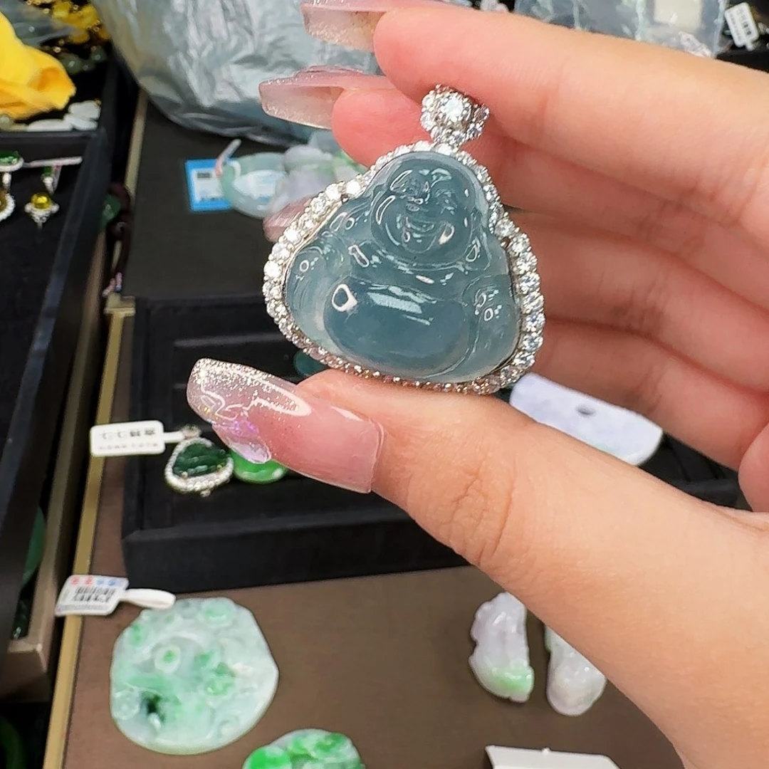 翡翠银S925镶嵌颈饰佛公