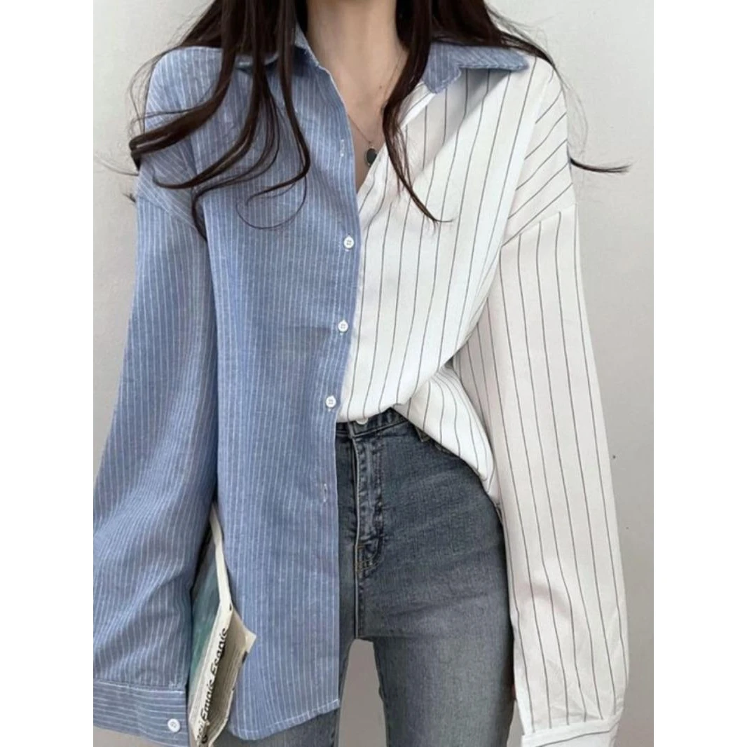 秋季可爱减龄小众设计感撞色休闲条纹拼接