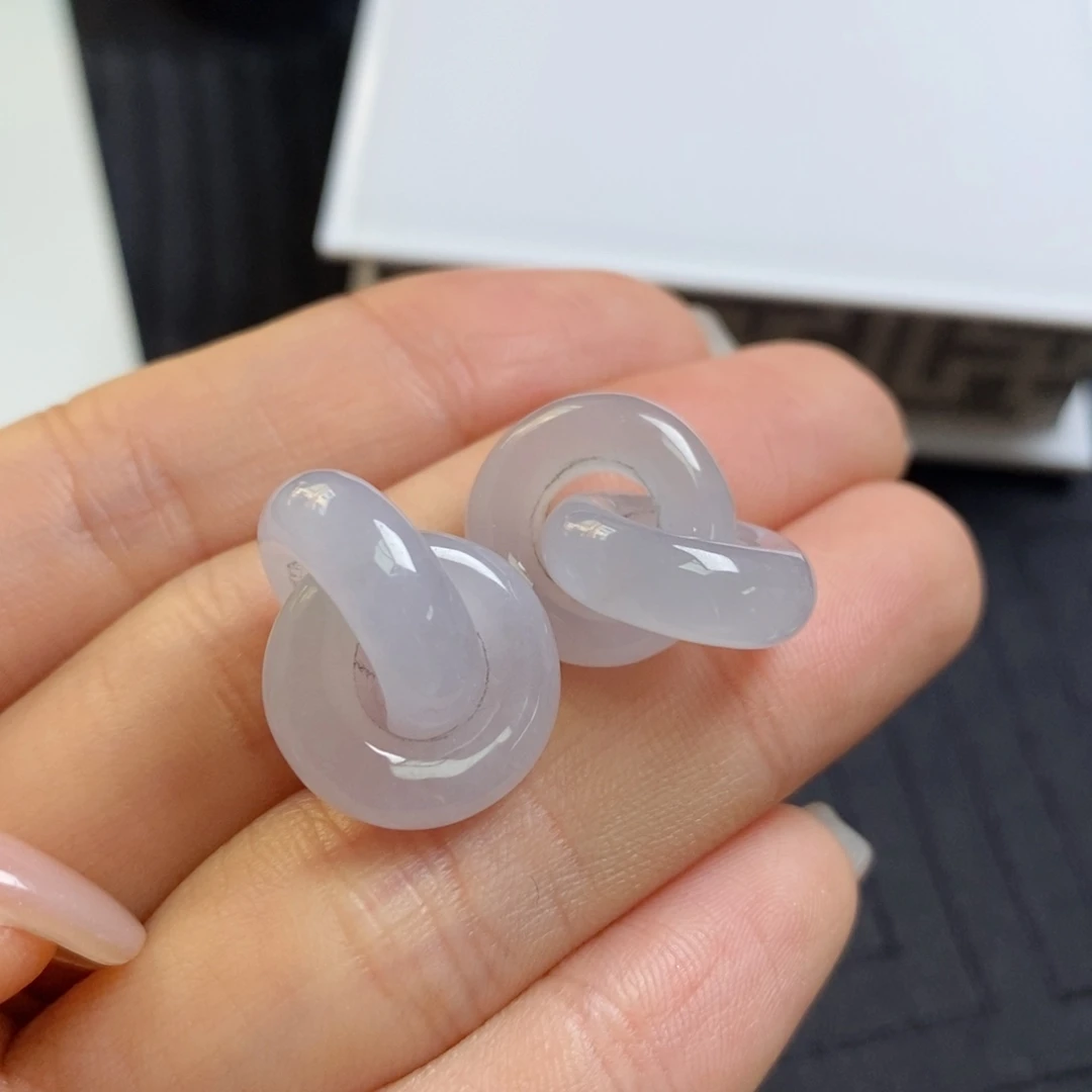 翡翠未镶嵌耳饰淡冰紫双环