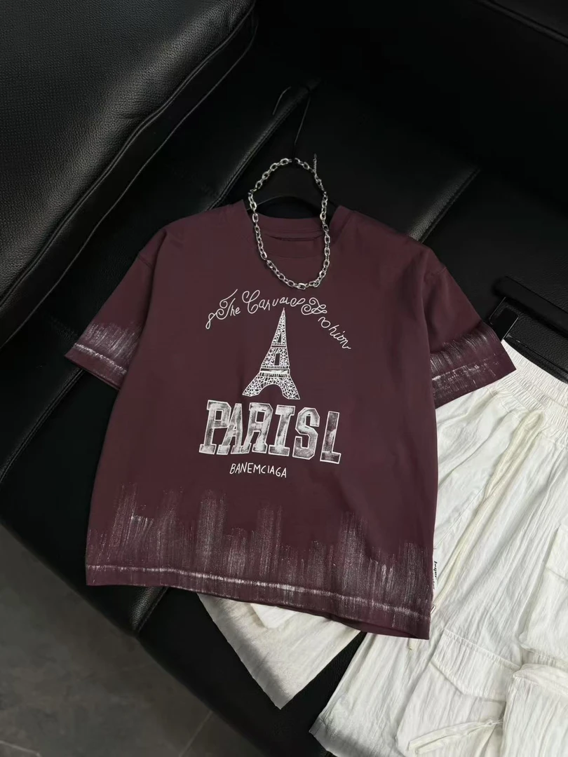 韩 2025【Y】5月14日 儿童男童女童时尚酒红色短袖T恤8026-