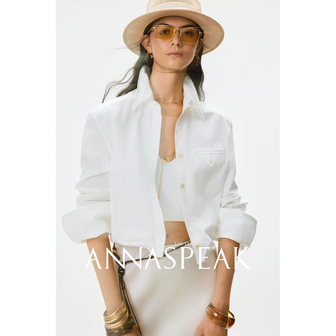 ANNASPEAK鱼骨顽趣捏捏领口下摆可机洗造型感抗皱棉衬衫气质衬衣