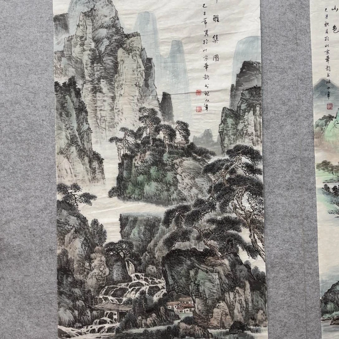 国画花鸟等图案为一体而得