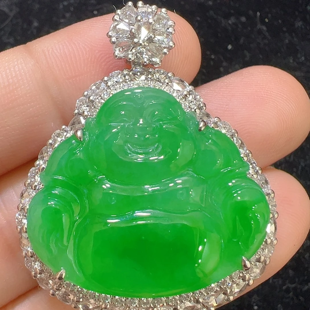 吊坠(不含链)18K金镶嵌翡翠