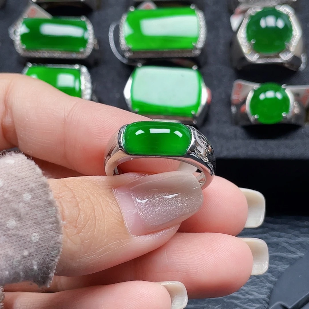 水***月翡翠银S925镶嵌戒指天然A货翡翠没运费险3866