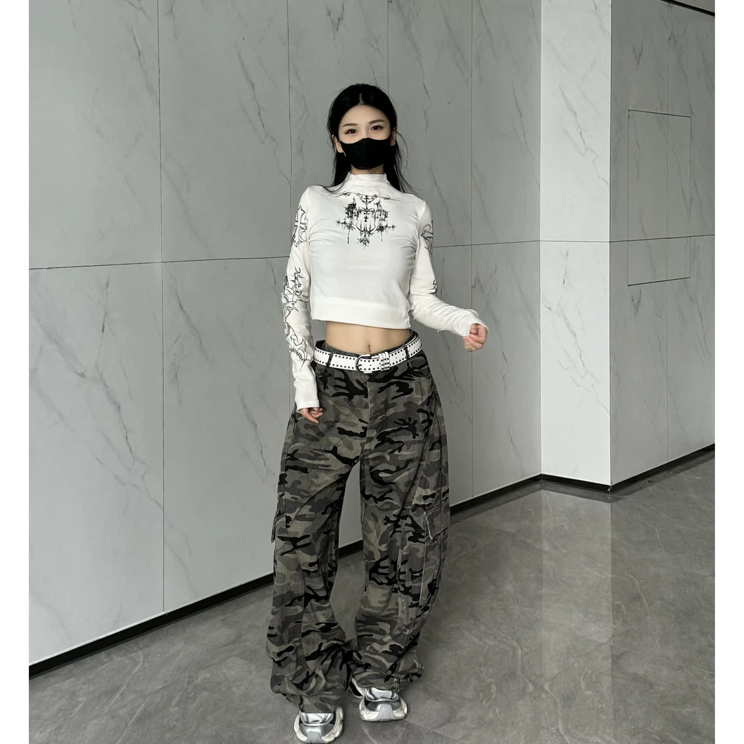 (四)十三姨古潮扎染阔腿牛仔裤ins女夏季新款宽松显瘦碎花休闲裤