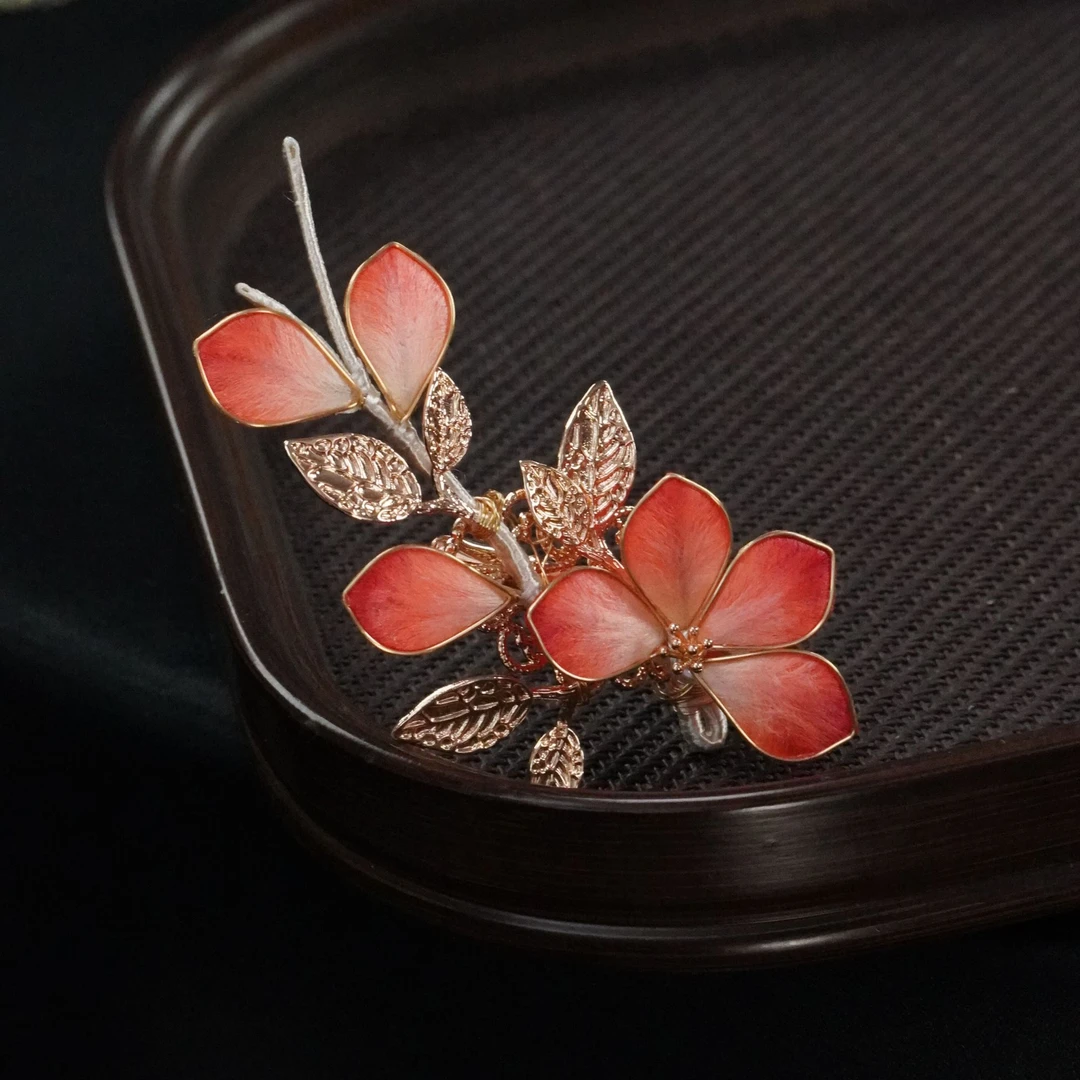 设计款 橙色发夹非遗绒花发饰头饰新中式古风旗袍发夹百搭