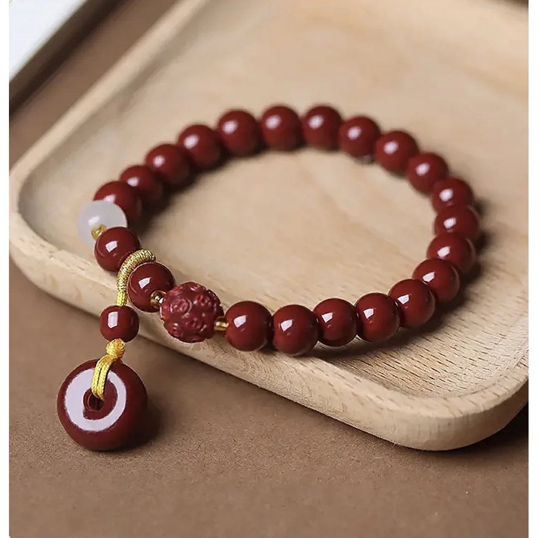 含辰砂工艺品052朱砂 红平安扣 单圈精品手串xk052（无礼盒）