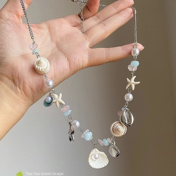 海星贝壳彩色串珠项链女海边度假风锁骨链夏天甜酷颈链配饰