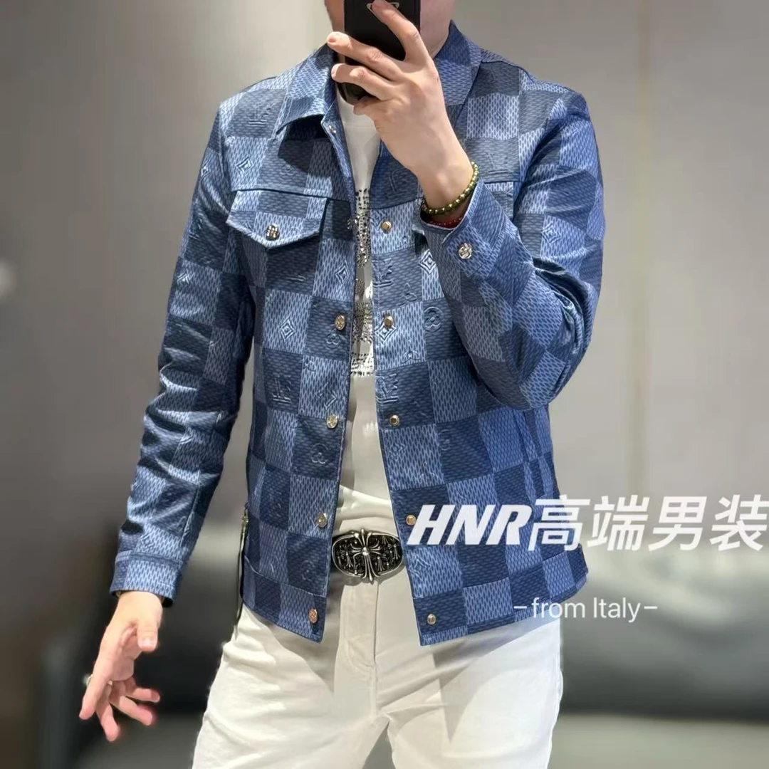 经典棋盘格纹高端欧货立体钢压花工艺春款夹克25203