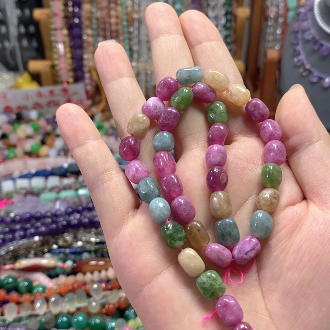 足银镀金镶嵌玛瑙/玉髓珠宝半成品碧玺土豆一条卡8mm