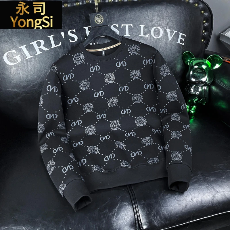 欧洲站高端印花虎头卫衣男2025新款春秋修身潮牌t恤男士长袖上衣