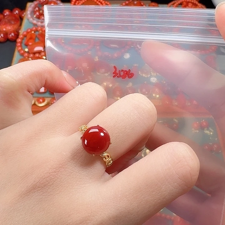 南红玛瑙银S925镶嵌戒指