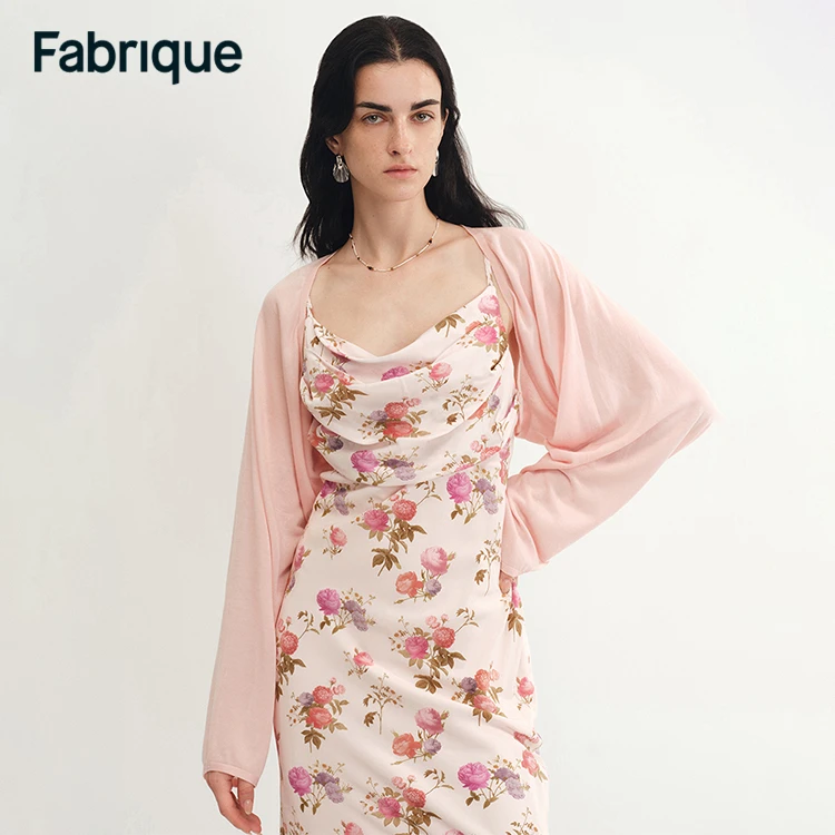 【达人专享】Fabrique 樱花粉微透天丝桑蚕丝空调衫针织披肩开衫