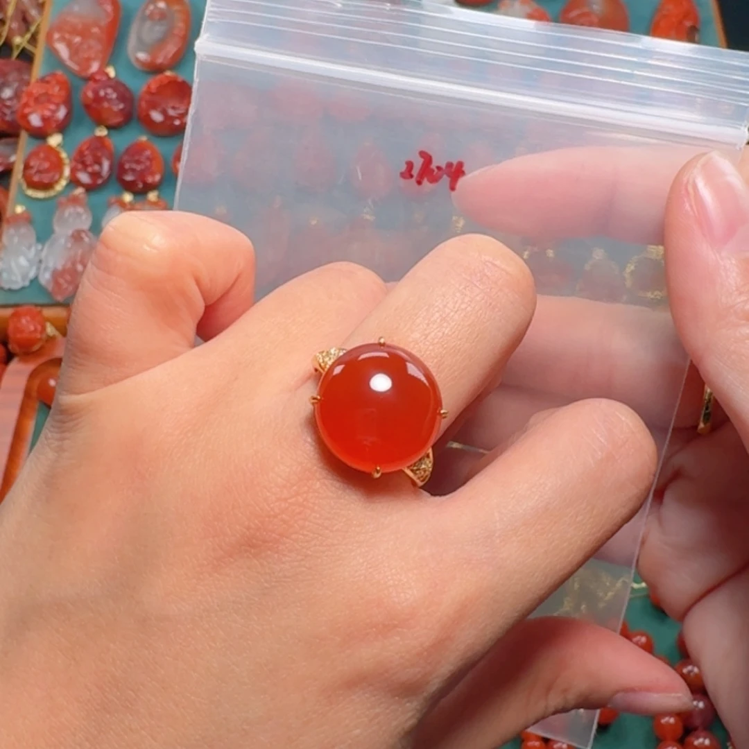 南红玛瑙南红戒指银S925镶嵌