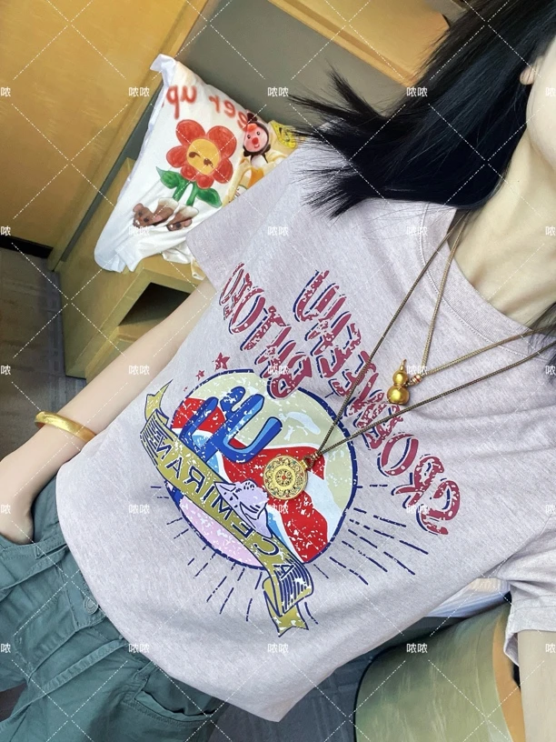 哝NONG【仙人掌涂鸦】-2025春夏百搭T恤字母仙人掌短袖上衣0792627