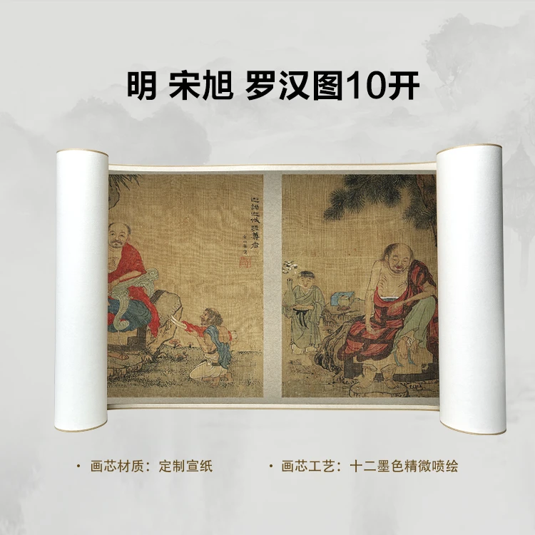 明 宋旭 罗汉图10开手卷国画微喷高清复刻精装裱卷轴