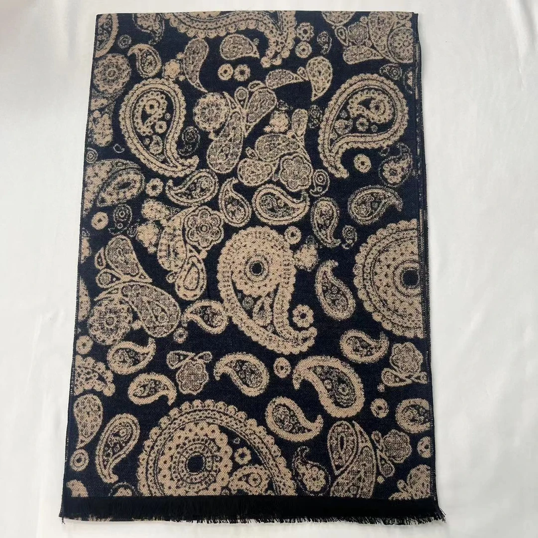 真丝拉绒围巾-花黄腰果  长巾30*180cm