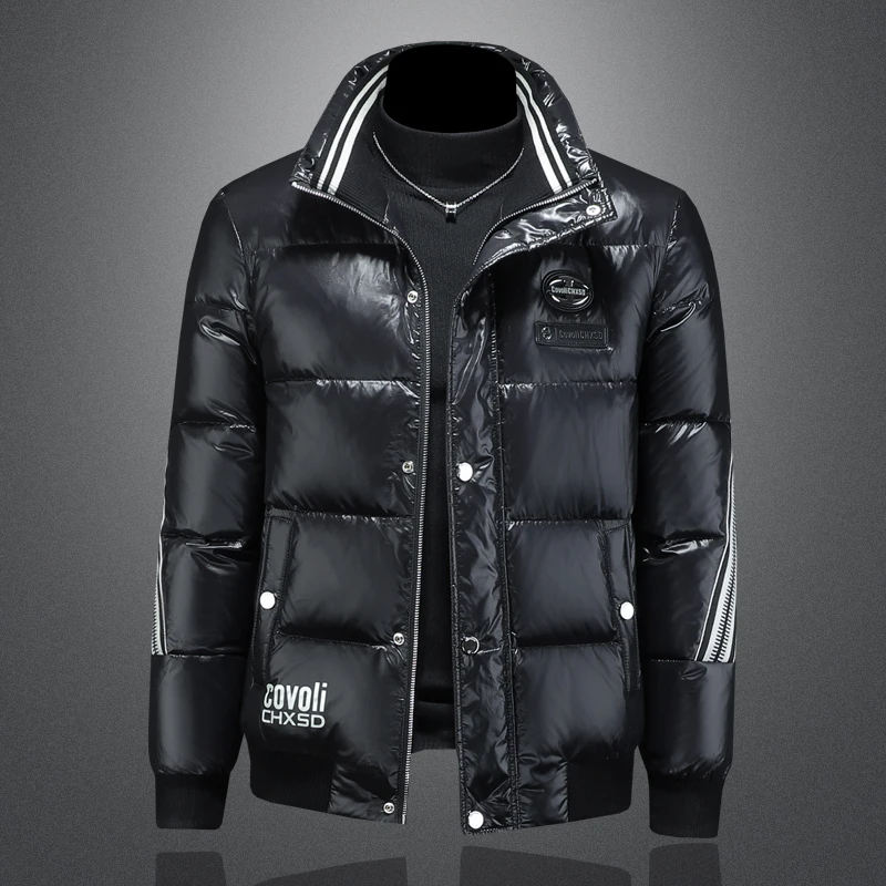 羽绒服男款2025冬季新款白鸭绒亮面刺绣立领外套加厚潮牌欧洲站