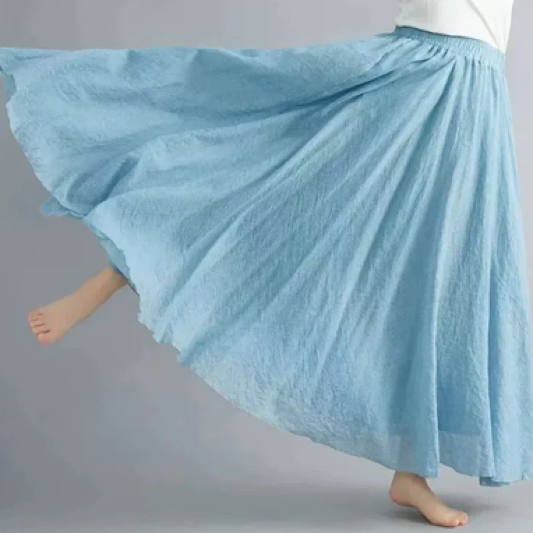 2025年新款棉麻大A字。大裙摆。 半裙