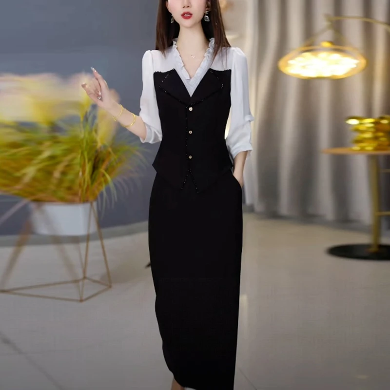 气质优雅小个子裙子套装女新款2025爆款洋气显瘦法式两件套连衣裙