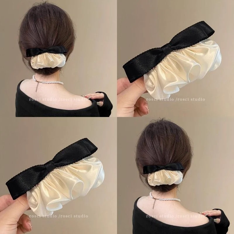 法式缎面裙摆蝴蝶结发夹女高级感半扎发侧边弹簧夹甜美盘发器发饰