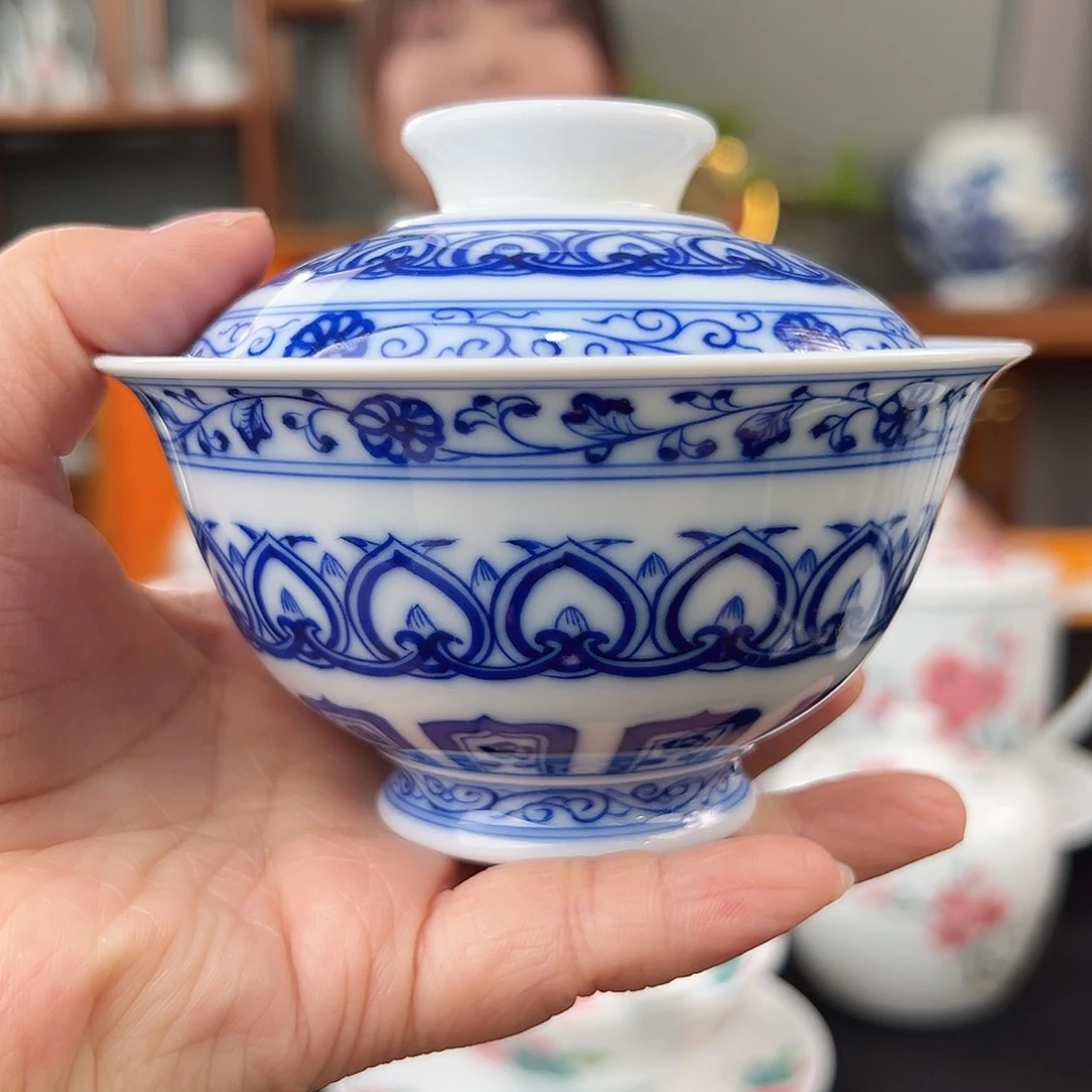 柴窑滑日子精品。宝相盖碗
