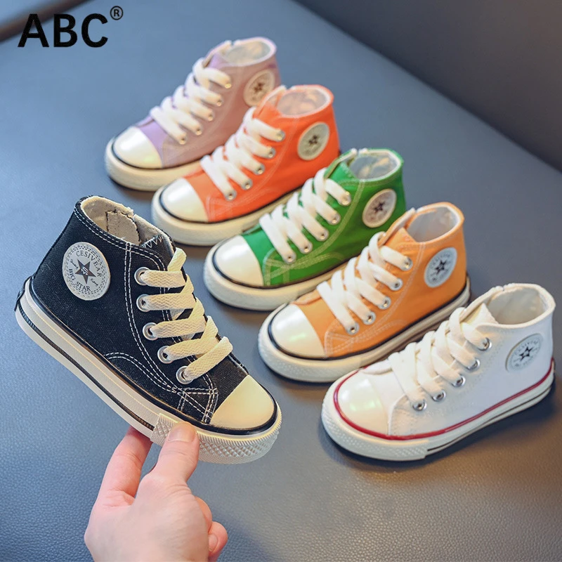ABC儿童高低帮帆布鞋2025春季小中大童男女学生韩版板鞋软底宝宝