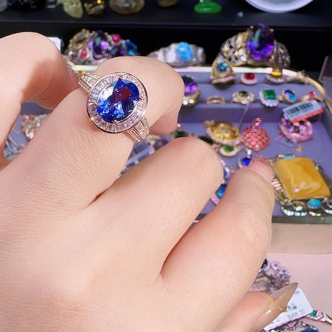 甲***）戒指银S925镶嵌坦桑石