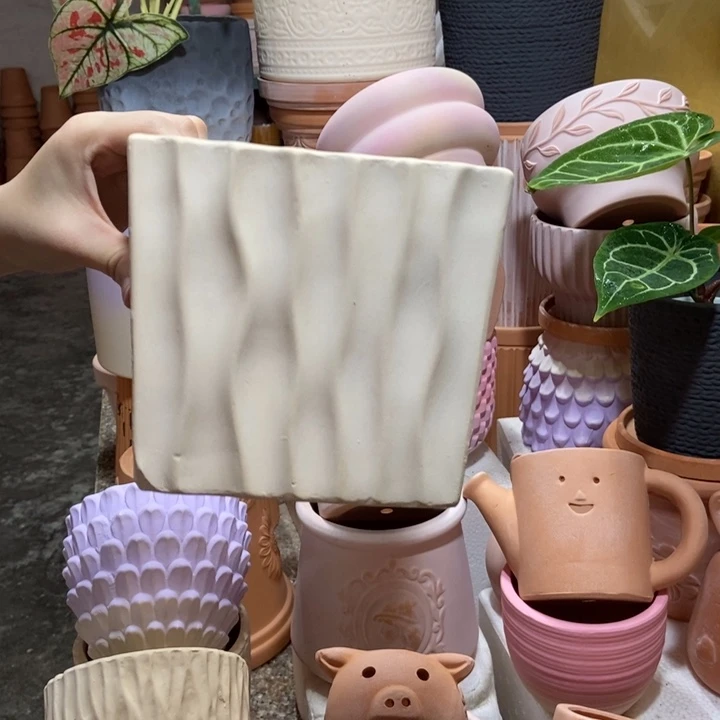 16×14白陶波浪方盆 粗陶1个