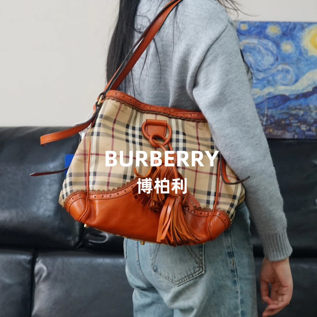 95新 BURBERRY/博柏利 巴宝莉/格纹拼皮单肩包/FYSC01617006/7006