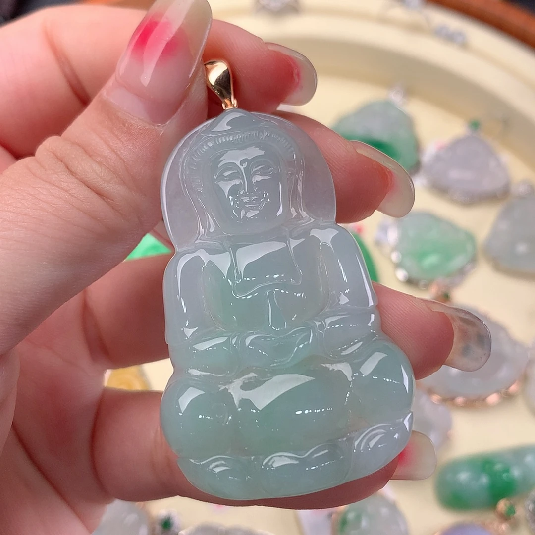 吊坠(不含链)18K金镶嵌翡翠