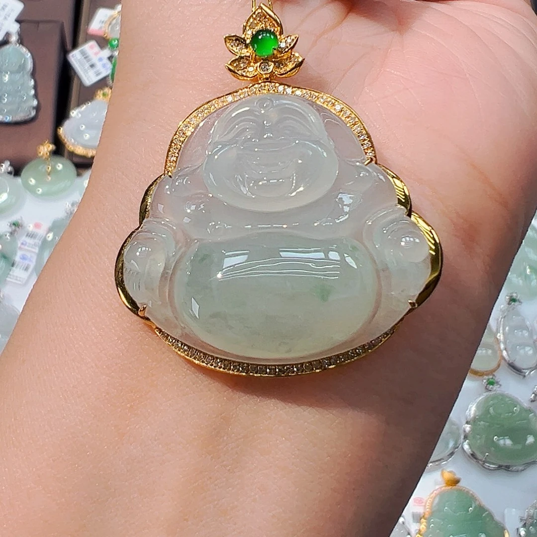 翡翠18K金镶嵌吊坠(不含链)佛公