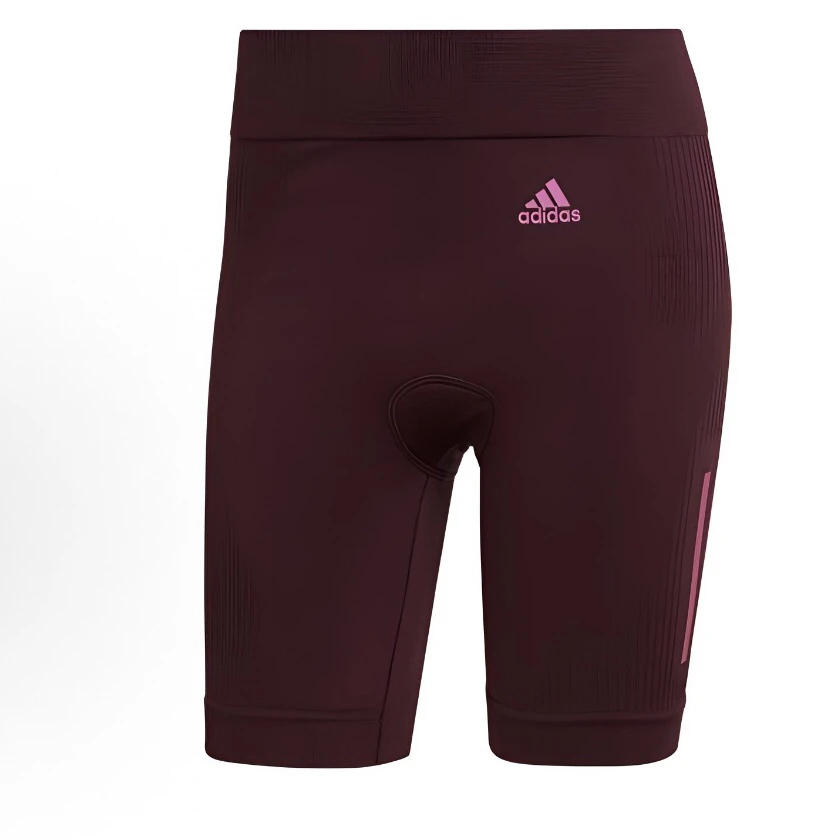 adidas  纯色Logo贴标高腰弹力  运动短裤  女款  栗色HG1096