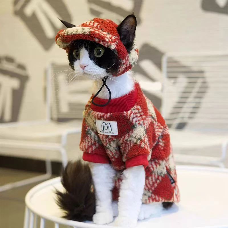 猫咪衣服冬季新款保暖菱格毛绒背心无毛猫德文斯芬克斯冬天两脚衣