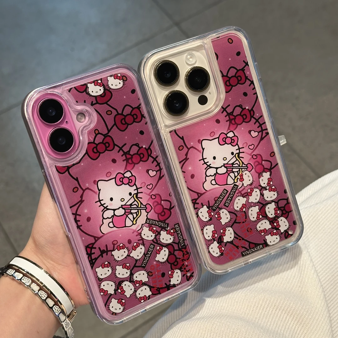 BANCA紫底线条凯蒂苹果16promax流沙滑片14/15手机壳13/12/11套