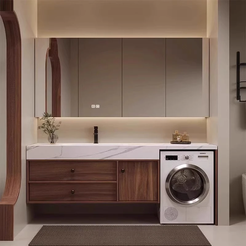 阳台洗衣机柜组合岩板热弯一体盆浴室柜卫生间洗漱洗手洗脸盆定制