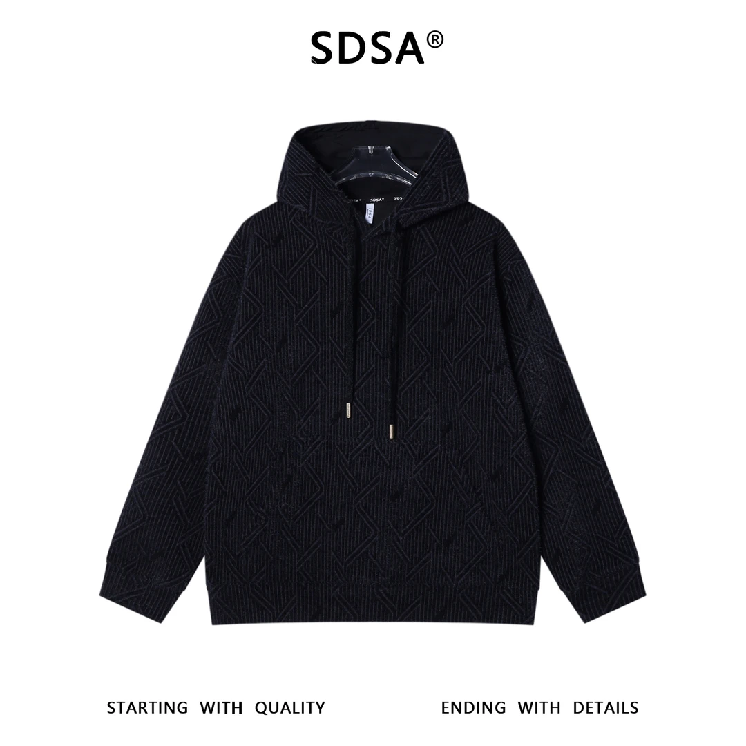 SDSA男士秋冬新款痞帅男装韩版简约绒毛抽绳连帽卫衣百搭宽松上衣
