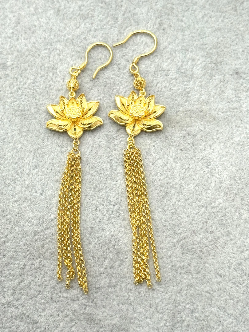 足银耳饰 莲花耳钩