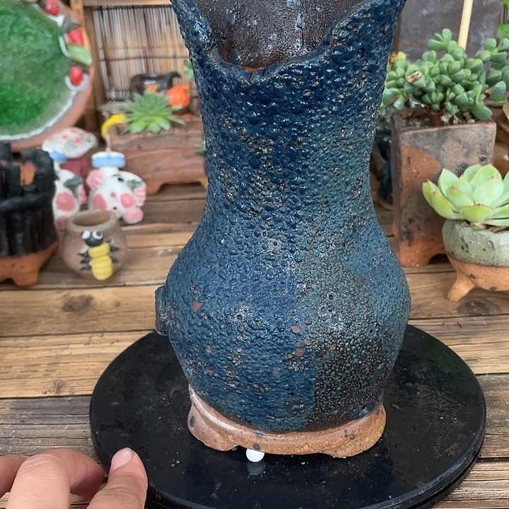 手工粗陶透气花盆005