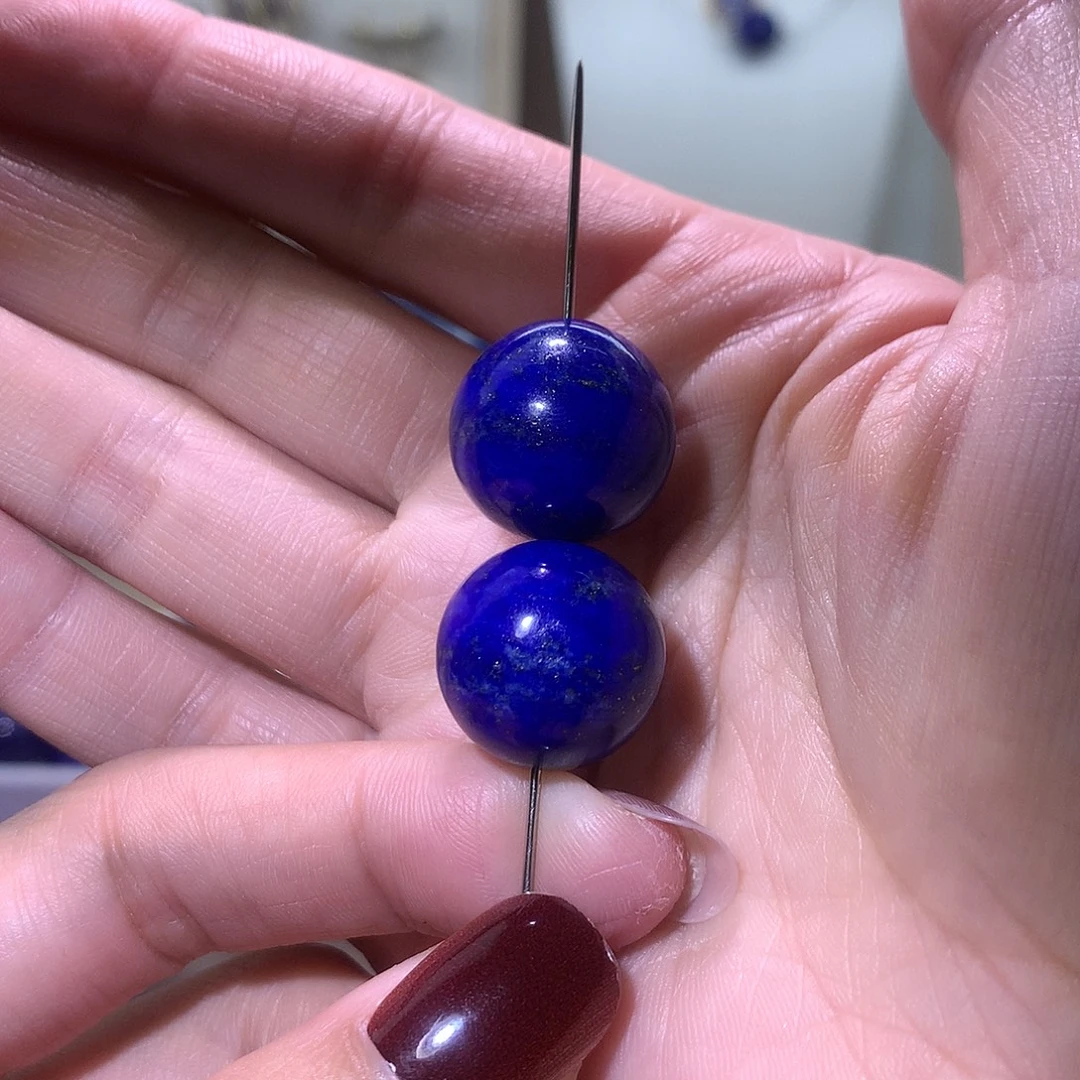 快***忧青金石未镶嵌天然原矿单圆珠1 7 m +