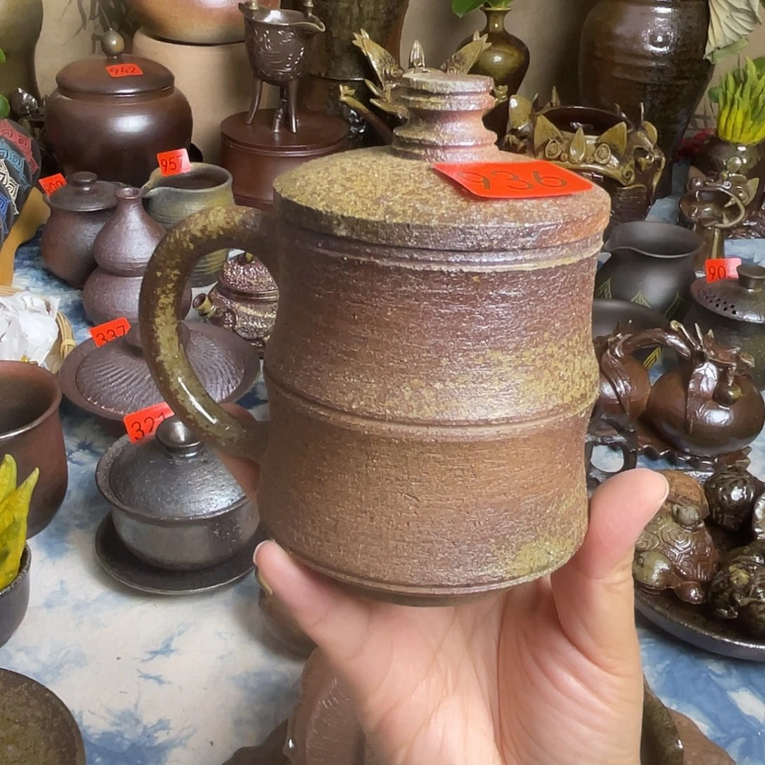 粗陶竹节泡茶盖杯