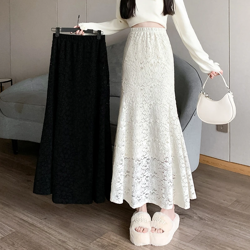法式镂空蕾丝半身裙女秋季新款加绒包臀长裙高级感气质A字鱼尾裙