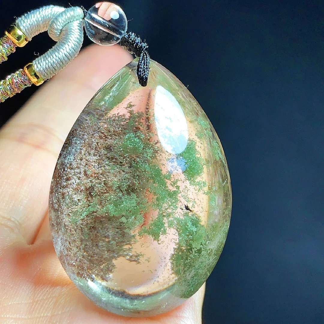 东海水晶天然彩幽灵100%真品水晶水滴吊坠毛衣链原石项坠男女网红