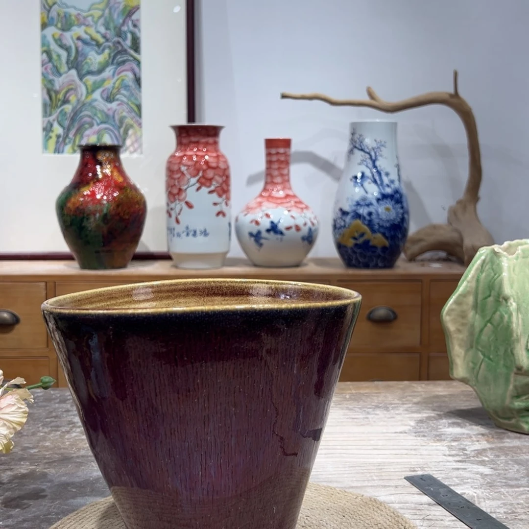 摆件陶瓷花瓶高18口21