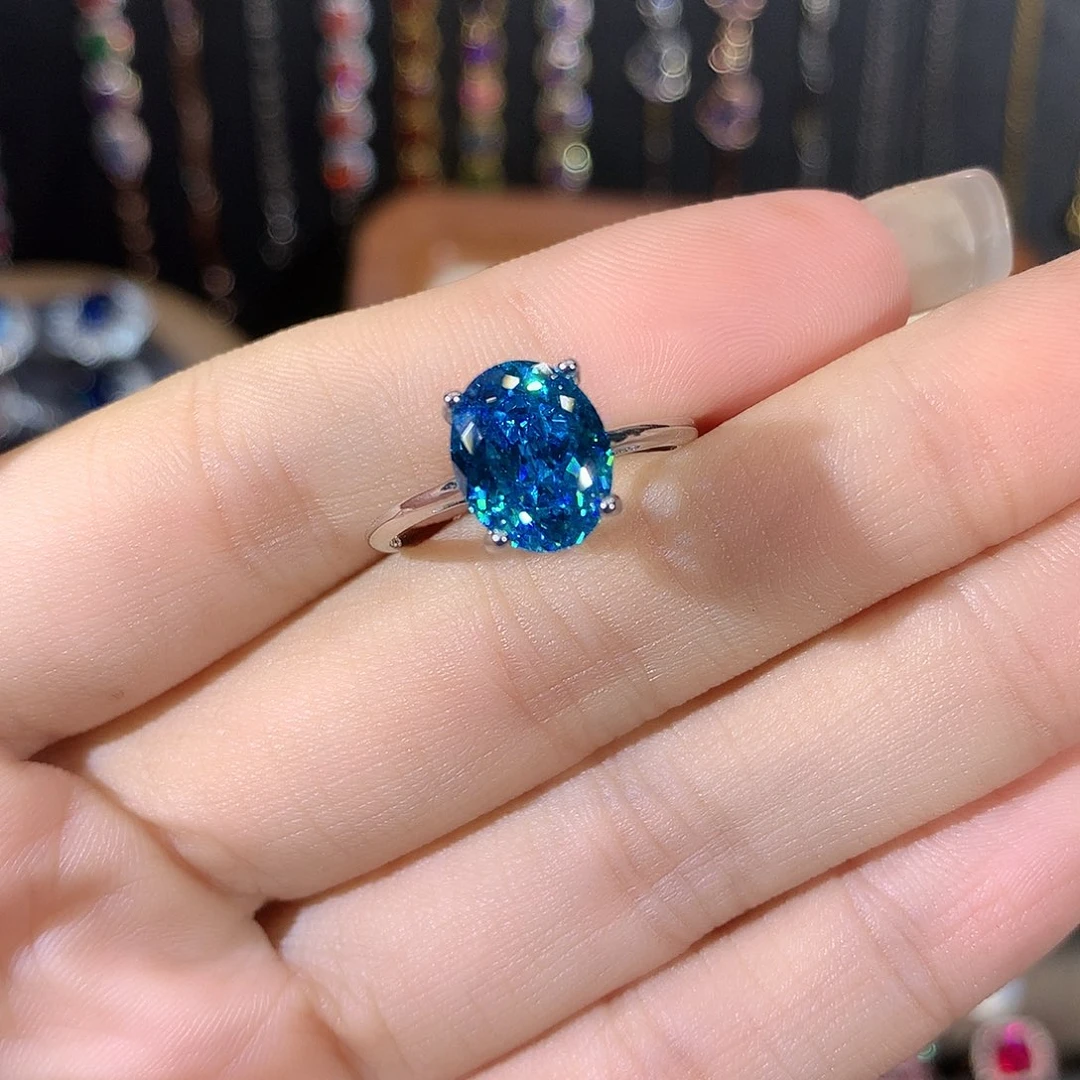 银S925镶嵌戒圈海蓝宝石白810