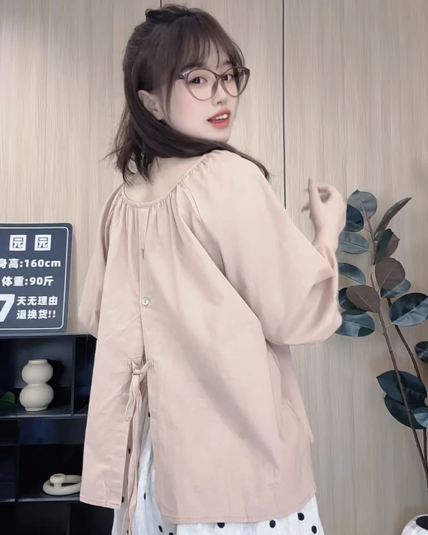 【木质冰茶冻】 夏季后背开叉慵懒感半袖衬衫